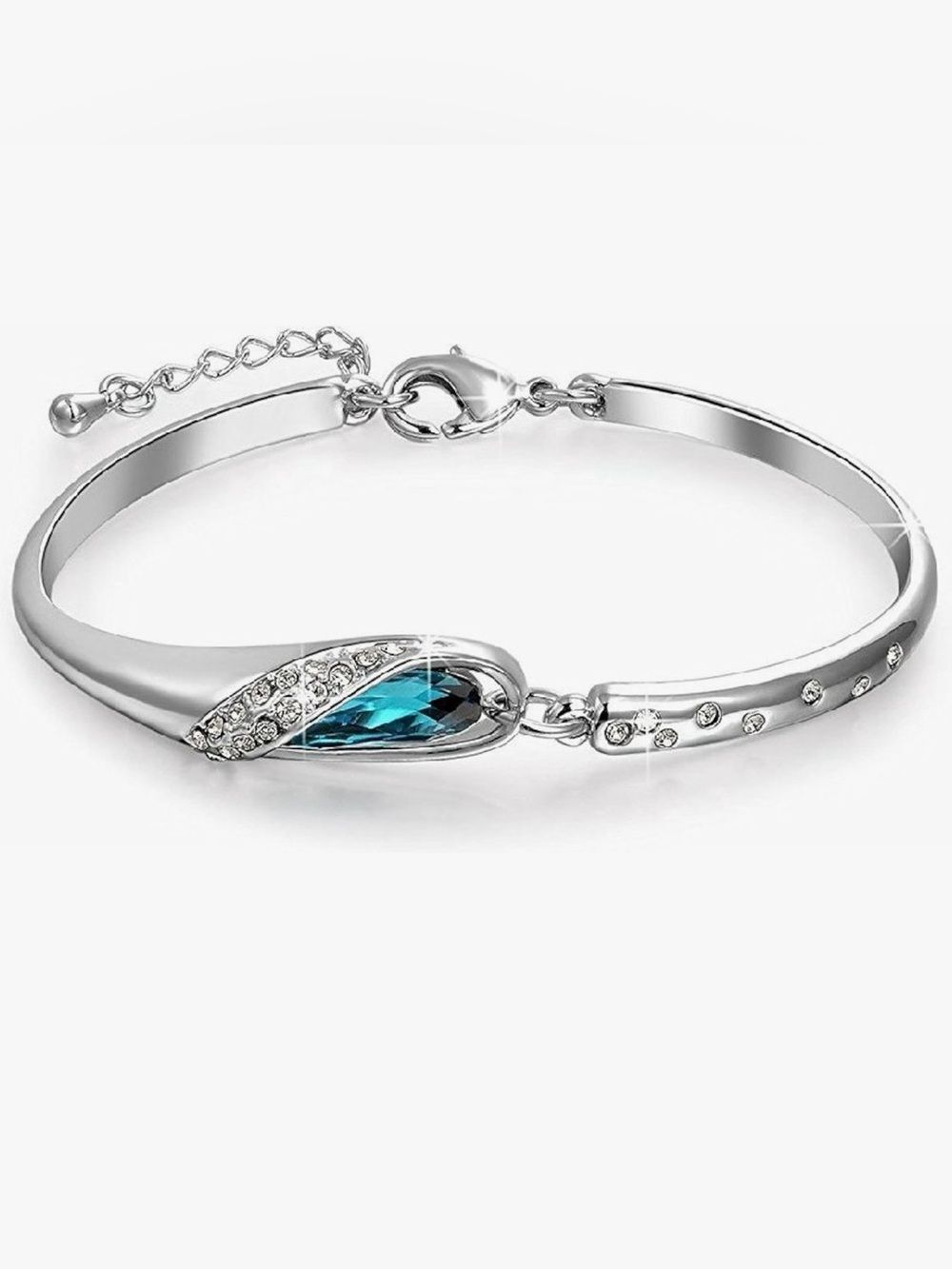 Silver Sparkling High Grade Exclusive Chain Bracelet Aqua Blue